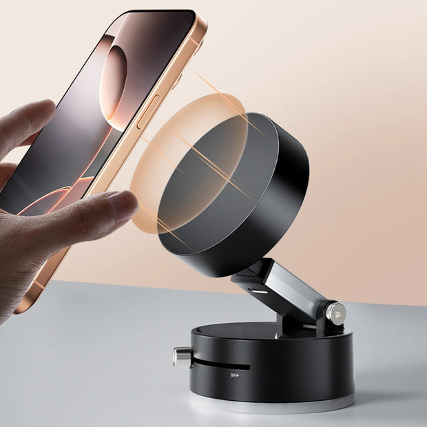 Foldable Magnetic Vacuum Car Phone Holder with Suction Cup for Hands-Free Navigation Compatible with Magsafe Devices